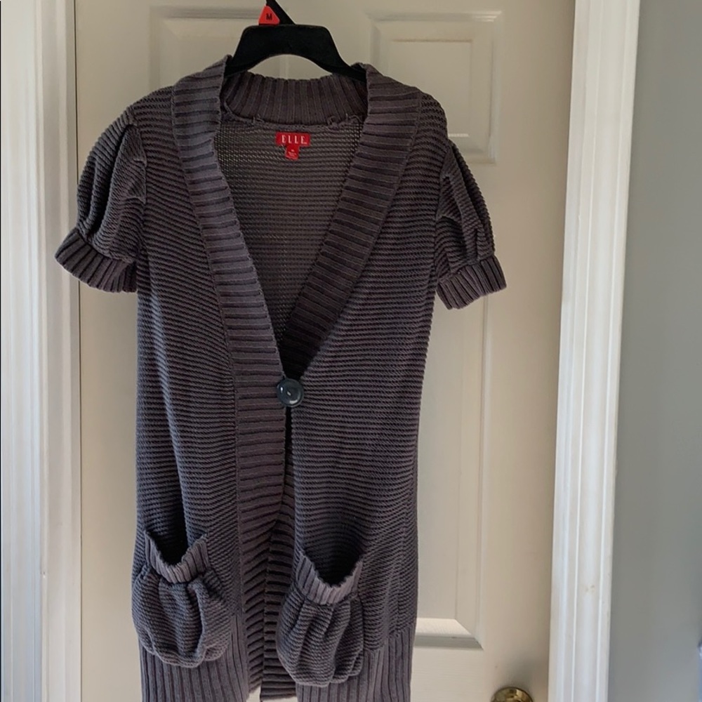 Charcoal gray long SS cardigan. Size medium
